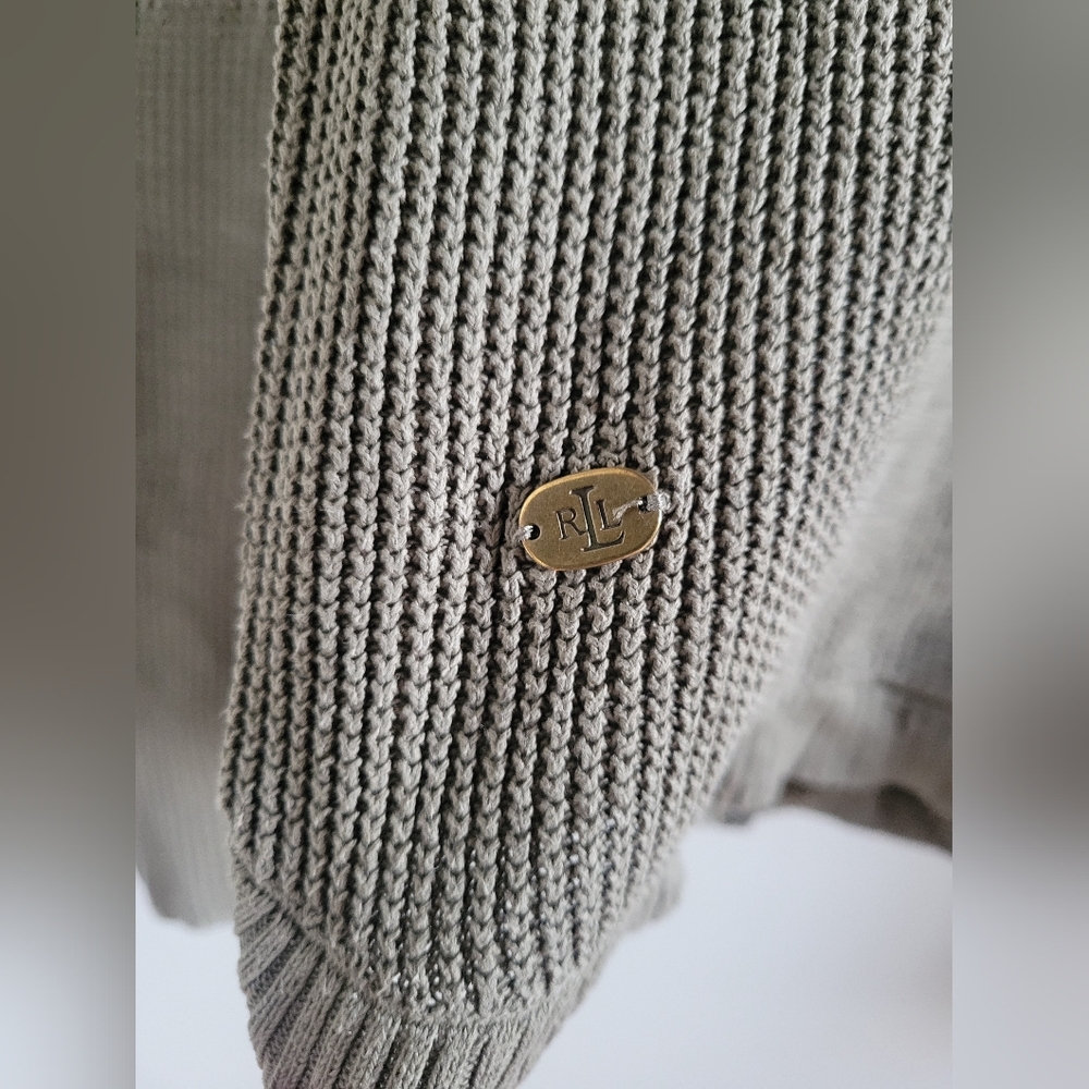 Lauren Ralph Lauren Cross-stitched Cotton Olive Green Long Sleeve Hoodie Medium - Picture 3 of 12